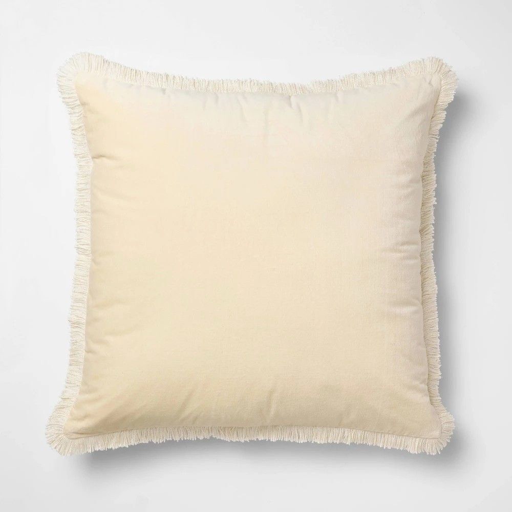 Threshold Studio McGee Oversized Velvet Fringe Pillow Yellow Square Throw NEW